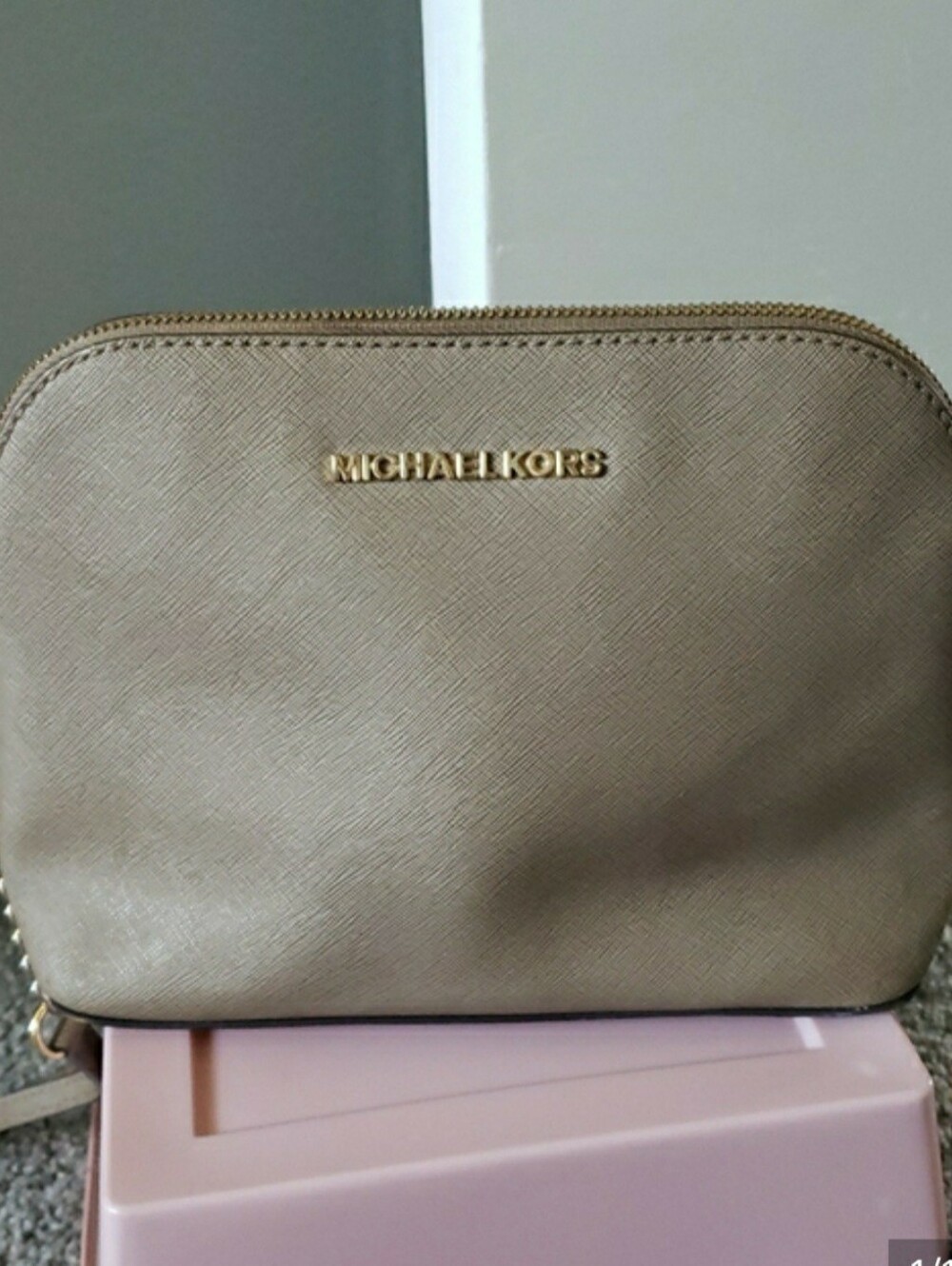 Michael Kors Taupe Saffiano Leather Crossbody Bag Excellent